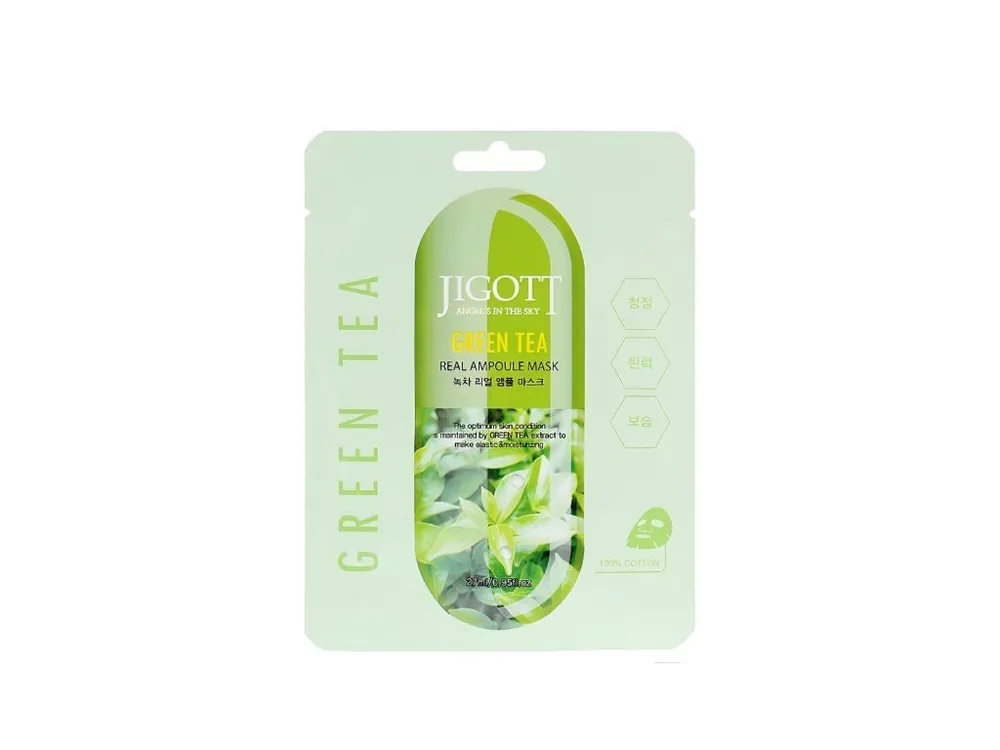 Jigott Real Ampoule mask Green Tea - zklidňující pleťová maska se Zeleným čajem Značkový