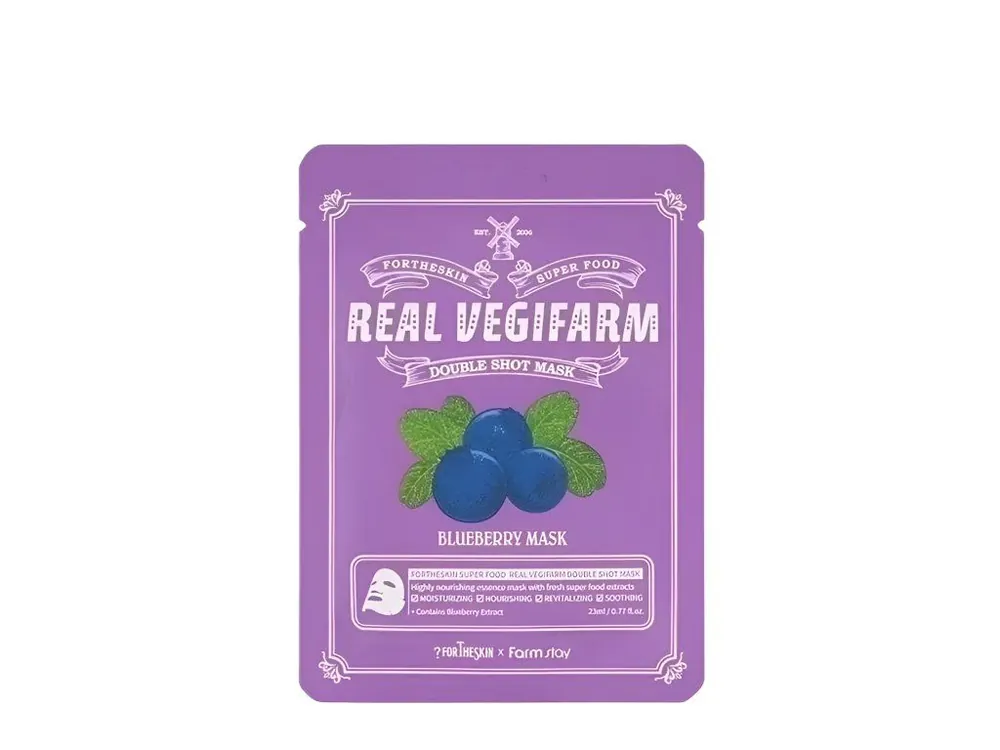 For the Skin by Lab Real Vegifarm Double Shot mask Blueberry - hydratační pleťová maska s antioxidačním účinkem Sleva