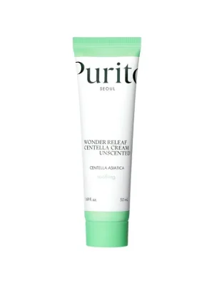 Nová Kolekce Purito Wonder Releaf Centella cream Unscented - zklidňující regenerační pleťový krém s Pupečníkem Asijským bez přidané parfemace
