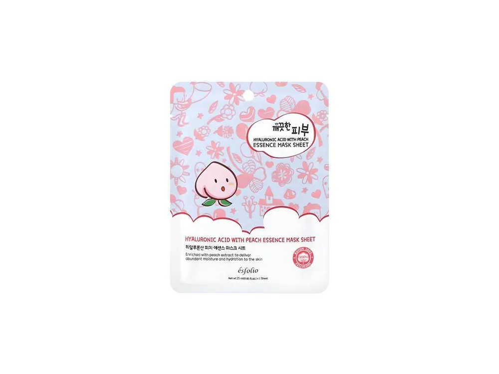 Esfolio Hyaluronic Acid with Peach essence mask sheet - hydratační plátýnková maska s broskvovou esencí Horká Nabídka