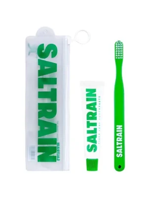 Saltrain Dental Travel Kit Green - cestovní sada zubní kartáček + zubní pasta s Pupečníkem Asijským Sezónní Sleva