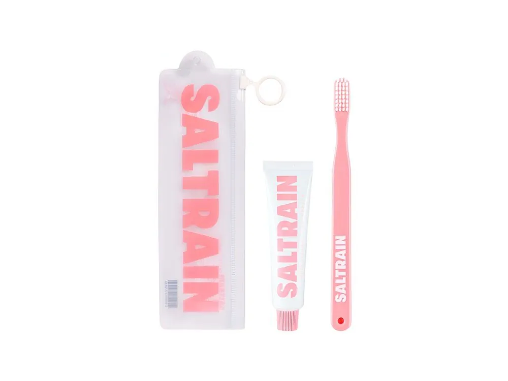 Saltrain Dental Travel Kit Pink - cestovní sada zubní kartáček + zubní pasta s citronovým olejem Oblíbený