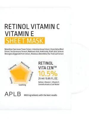 APLB Retinol Vitamin C Vitamin E sheet mask - rozjasňující plátýnková maska s Retinolem a vitamíny C a E Výhodná Nabídka