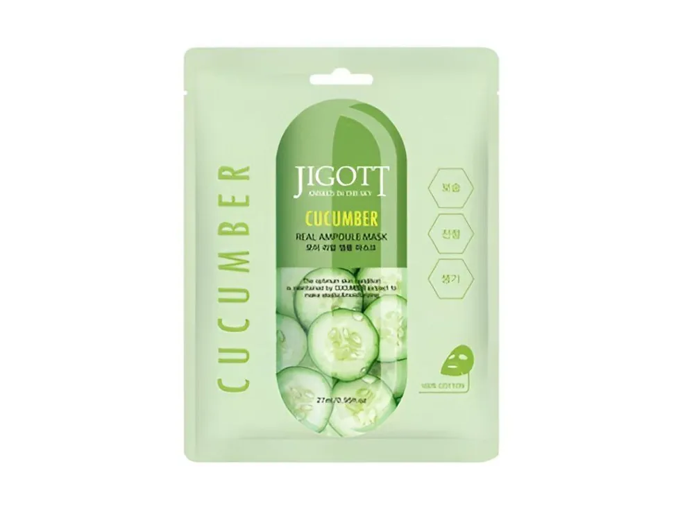 Jigott Cucumber Real Ampoule mask - hydratační plátýnková maska s extraktem z okurky Novinka