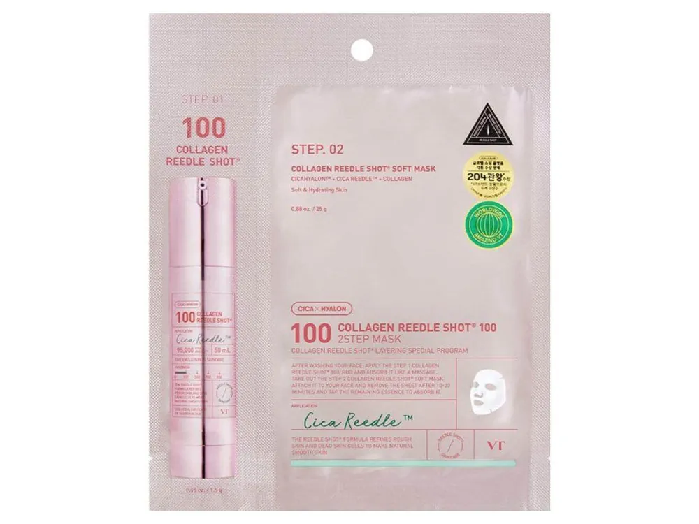 Rychlé Dodání VT Cosmetics Collagen Reedle Shot 100 2step Mask - dvoufázová maska s mikrojehličkami a kolagenem