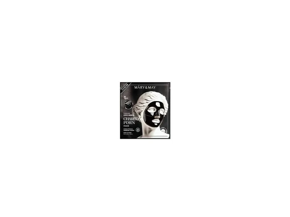 Dokud Zásoby Vydrží Mary&May Vegan Collagen Charcoal PDRN Mask - Zpevňující hydrogelová maska s PDRN a Vegan Kolagenem